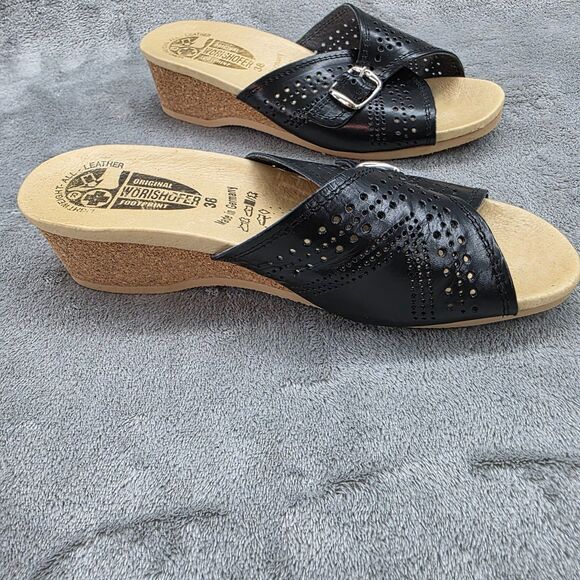 Worishofer 251P Women's Black leather Cork Wedge Slide Sandal US 8 EUR 38 - Picture 9 of 12
